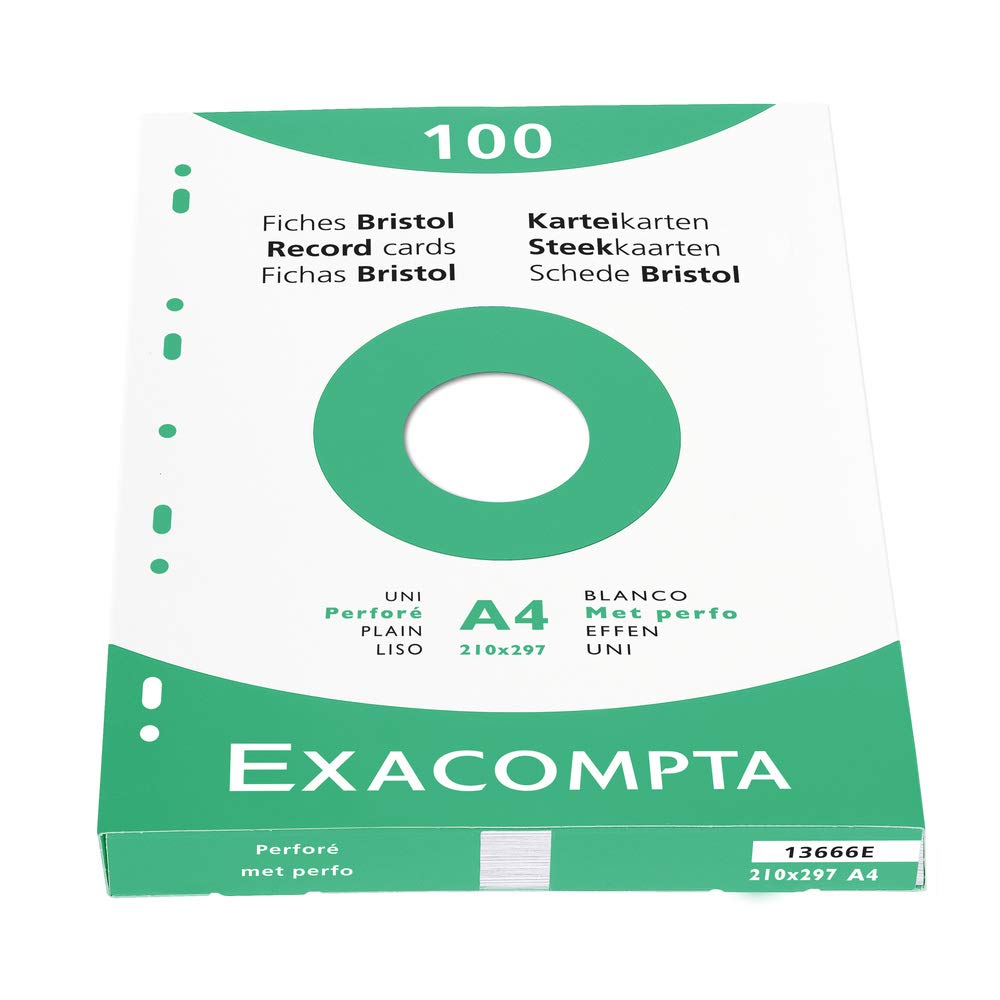 Exacompta - Ref 13666E - Bristol Plain Record Cards (Pack of 100) - A4 in Size, 205gsm Card, Compatible with Printers - Suitable for Exam Revision & Notes - White — image 1