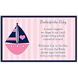 Nautical Baby Shower Book Request Inserts, Girl, Anchors Away, Sailboat, Ship, Stripes, Navy Blue, Pink, Anchor, Sprinkle, Itâ€™s a Girl, Set of 25 Printed Bring A Book Cards, Anchors Away Whale
