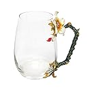 370ML Coffee Mug Cup, Glass Mugs, Unique Flower Enamel Handle, Perfect Gift with Package