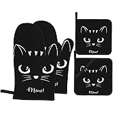 Black Cat Oven Mitts and Potholders Professional Heat Resistant Cotton Oven Mitts Kitchen Gloves 4 Piece Set