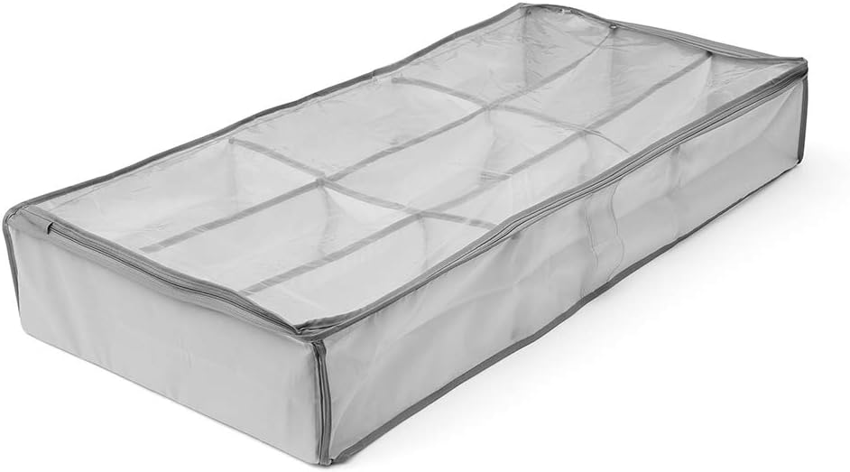 Addis Home Wardrobe Underbed Storage Organisation 9 compartment Shoe Clothes Bag with full zip window, Grey, 9 Section