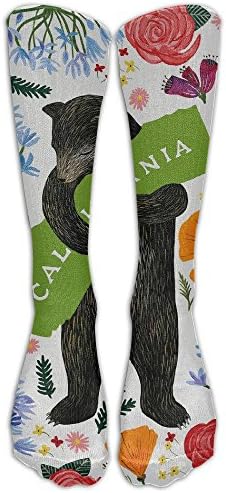Novelty I Love You California Bear Blossoming Flowers Young Girl Sporty High Socks