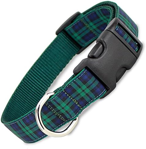 Blackwatch Plaid Dog Collar, Navy & Green Scottish Tartan, Washable, Durable, Comfortable Quick Release Buckle Dog Collar