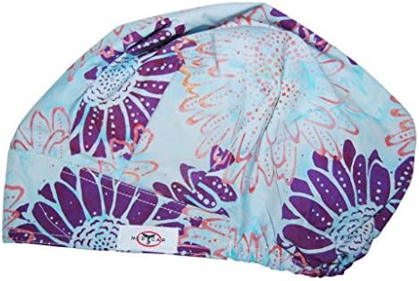 MedCap Bouffant Scrub Hat Cap with Sweatband (Violet Peach Desert Sunflowers)