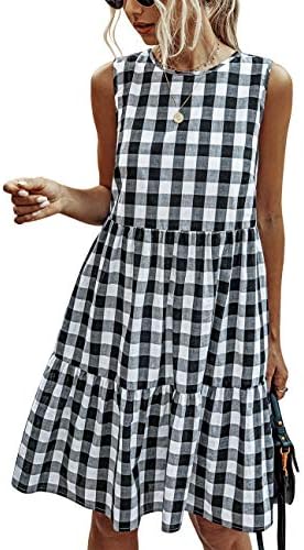 Women’s Casual Plaid Sleeveless Ruffle Sundress