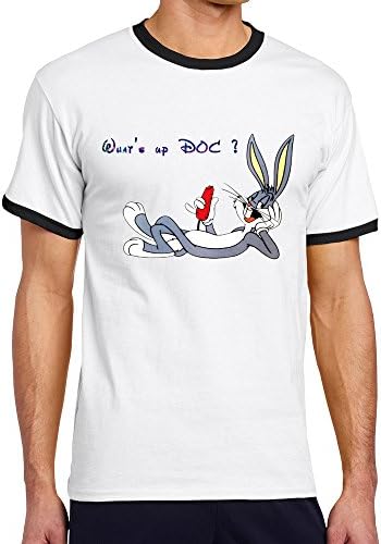Crazy Bunny Men's Cool Whats Up Doc Bugs Bunnys Contrast Ringer Tshirt
