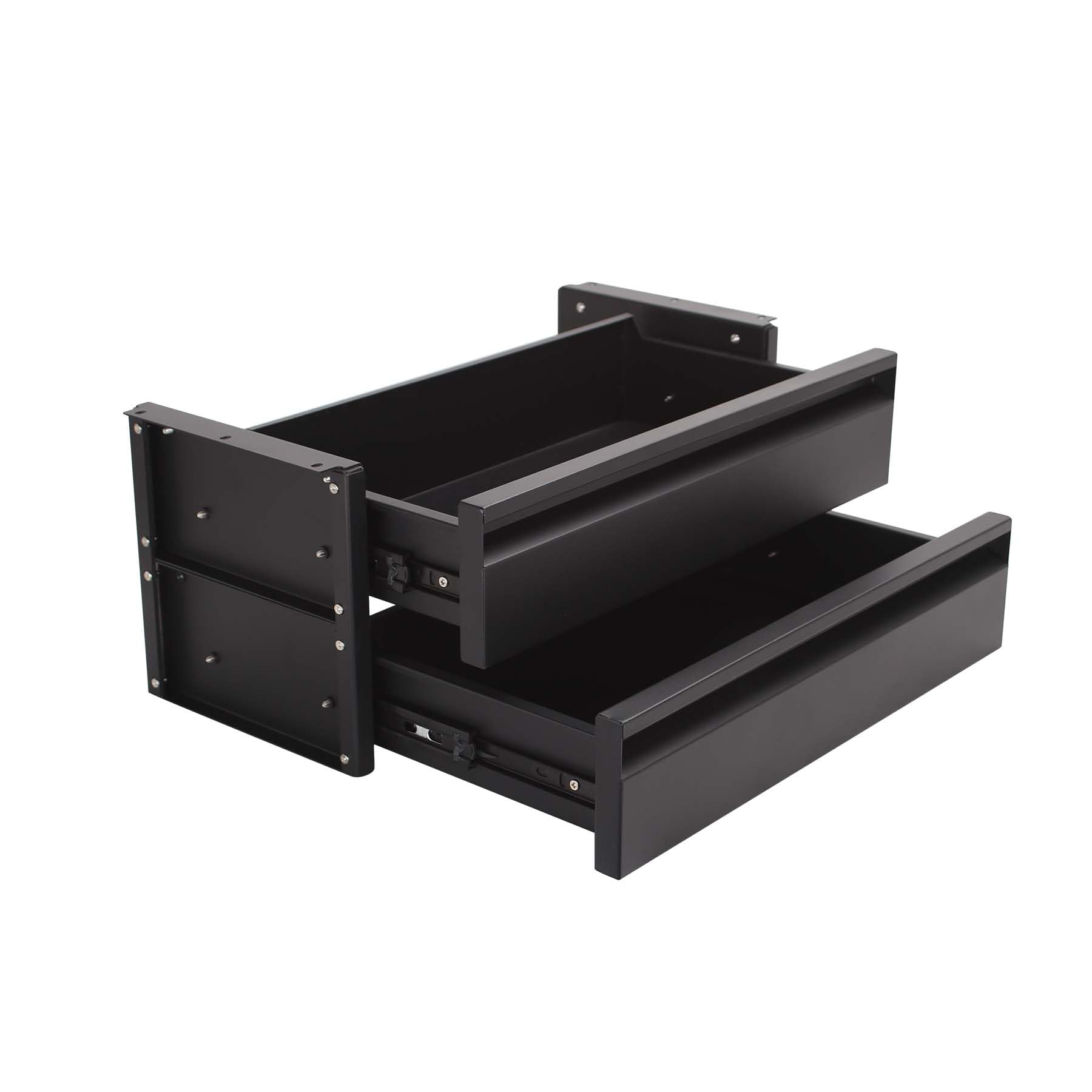 Photo 1 of 15 in 2-tier Under Desk Drawer,Adjustable Height, Under Desk Drawer Slide Out with Slide Extension Mounted Under Flat Wooden Table, Carbon Steel Hidden Desk Drawer for Office & Home