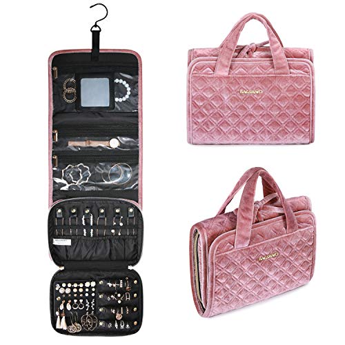 BAGSMART Velvet Hanging Jewelry Organizer Roll with Hook Foldable