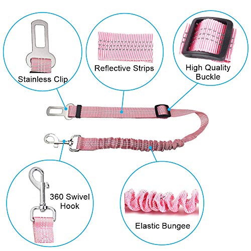 ADOGGYGO Dog Seatbelt Car Seat Belt Leash Pet Safety Leads Elastic Bungee StrapÂ (Pink)