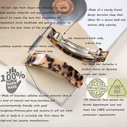 French Style Curved Rectangle Volume Barrette Tortoise Shell Hair Clips