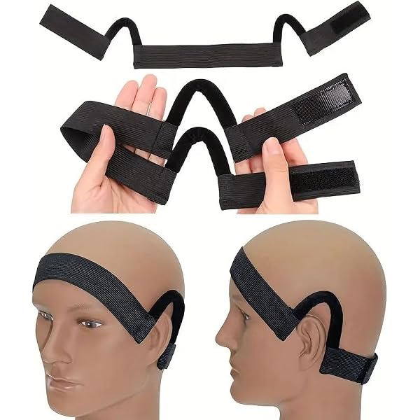 4 Elastische Bänder Für Perücken – Mit Ohrenabdeckung & Puderquaste, Verstellbar, Schwarz