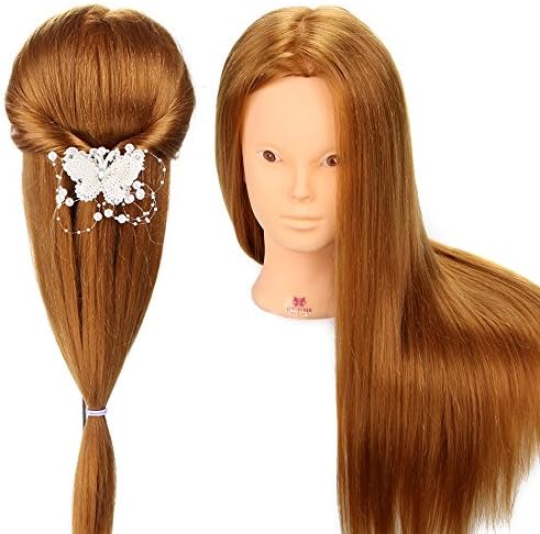 Neverland Professional 22" 80% Real Human Hair Hairdressing Equipment Styling Head Doll Mannequin Training Head Tools Braiding Cutting Student Practice Makeup Model with Clamp