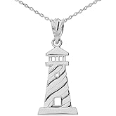 Unique Lighthouse Charm Pendant Necklace in Sterling Silver