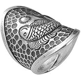Vintage Silver Koi Fish Charm Rings Personalized Statement Finger Open Wrap Wedding Bands Retro Oxidized Adjustable Engagement Promis Ring Fashion Comfort Fit Amulet Fortune Jewelry for Women Mon Wife