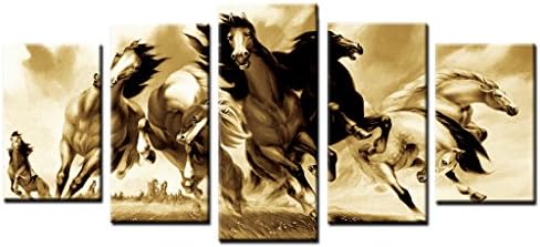5 Panels, Canvas Art,Horses,Framed Art and Stretched Prints for Home Decoration, Canvas Wall Art, Giclee Canvas Prints, Ready to Hang-Brown