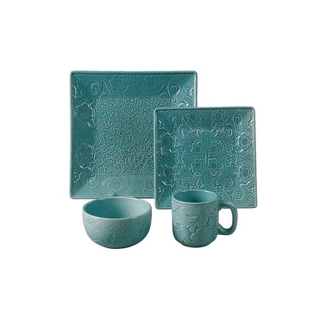 HiEnd Accents 16Piece Savannah Western Dinnerware Set, Turquoise
