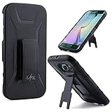 S6 Edge Case, LK Samsung Galaxy S6 Edge Case Holster Transformer Hard Shell [Shock-Absorption] [Kickstand Feature] [High Impact Resistant] - Black Dual Layer Armor Defender Full Body Protective Case Cover with Belt Swivel Clip for Samsung Galaxy S6 Edge