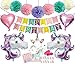 Unicorn Party Supplies Decorations Kit- Unicorn Happy Birthday Banner Glitter with Unicorn Horn Headband Foil Balloons Pom Poms - Pin The Horn On The Unicorn Game Birthday Party Favors