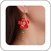 Vacaonio Boho Crystal Flower Hoop Earrings Pink Acrylic Flower Dangle Earrings Crystal Cz Tassel Drop Earrings Colorful Resin Flower Earrings Jewelry for Women