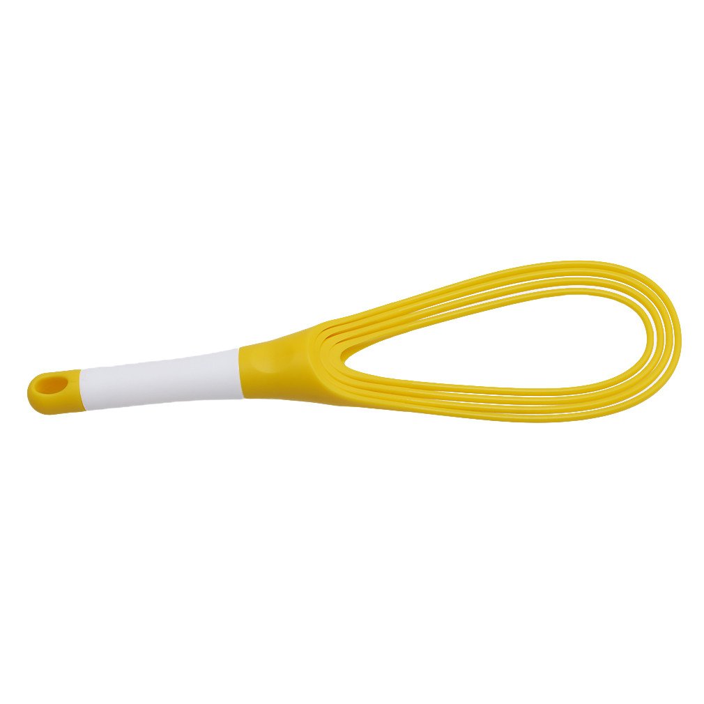 Egg Whisk Drop-shaped Flat Silicone Coated Cooking Egg Beater Mixer Whisk Tools (Yellow)