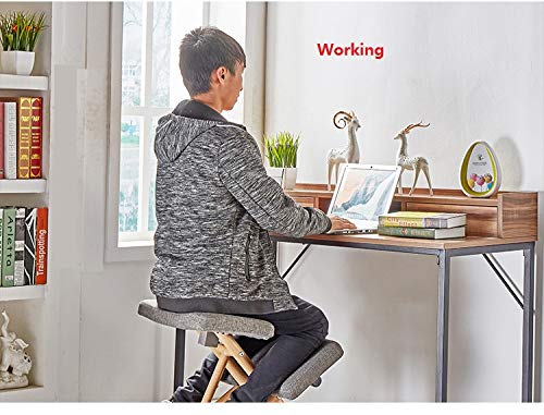 Mobile Kneeling Posture Chair Wooden Ergonomic Kneeling Chair Office with Orthopedic Back Pain Seat Adjustable Stool Thick Comfortable Cushions Gray - Thumbnail 7