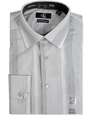 Calvin Klein Men's Slim Fit Long Sleeve Non Iron Dress Shirt Grey Striped