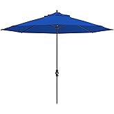 California Umbrella 11Ft Sunbrella Patio Umbrella, Fiberglass Ribs, Hand-Crank, Tilt-Collar, Gray Frame, Pacific Blue Fabric