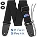 Guitar Strap Acoustic Guitar Strap Bass Strap Classical Design with Pick Pocket, 2 Pcs of Guitar Picks, Leather Ends, Tie or Acoustic Guitars -Black