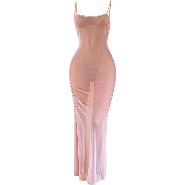 Sunspice Sexy Sheer Black Shining Mesh Long Nightgown Deep-V Babydoll Dress  For Women at Amazon Women's Clothing store