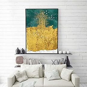 Framed Canvas Home Artwork Decoration Golden Abstract Style Canvas Wall Art for Living Room, Bedroom - 16x24 inches