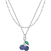 MONGAS Blueberry Necklace Sterling Silver Fruit Necklace Tropical Fruit Blueberry Jewelry Gifts for Women