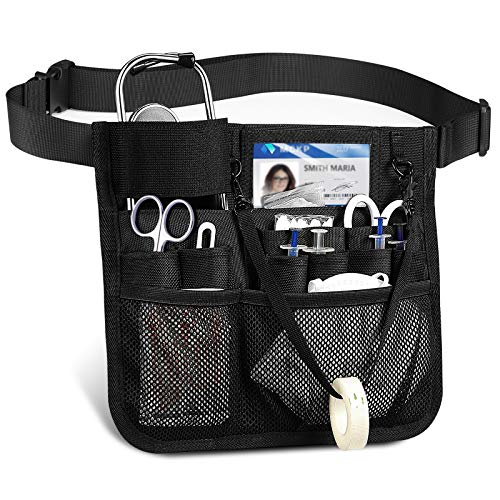 SITHON Nursing Organizer Belt, Nurse Fanny Pack with Tape Holder, Multi Compartment Medical Pack Pocket | Nurse Apron Hip Bag for Stethoscopes, Bandage Scissors and Other Medical Supplies, Black