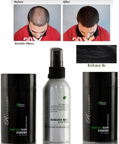Hairatin (Revolution) All Natural 2 Black Hair Fibers + Hold Spray + Brilliance Comb