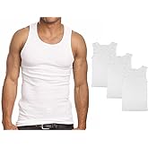 Goyoma 3 Packs Mens 100% Cotton Tank Top White/Black Wife Beater A-Shirt Undershirt (XL, White)