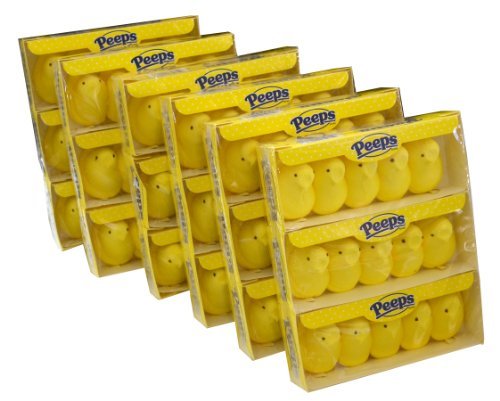 Marshmallow Peeps Yellow Chicks, 4.5-Ounce, 15-Count Boxes (Pack of 6)