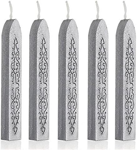 wax candle bougie, etraderno Manuscript Sealing Seal Wax Sticks with Wick 5 Pcs (Silver)