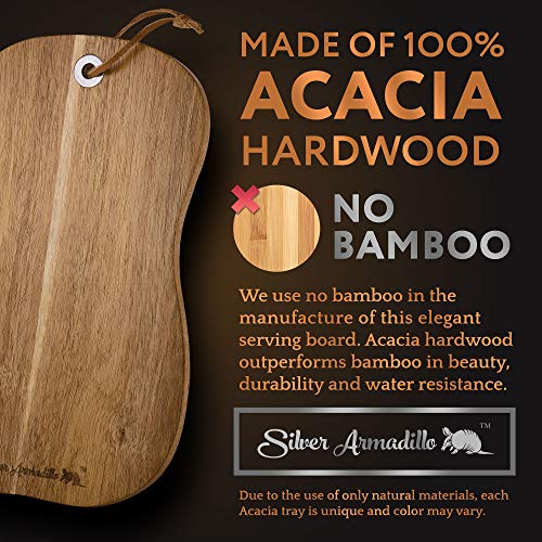Cheese Board Serving Set, Wooden Charcuterie Platter and Serving Meat Board - 100% Acacia Hardwood Platter with Stainless Steel Cutlery - 3 Cheese Knives, Cheese Fork, Cheese Slicer. Bonus Corkscrew. - Thumbnail 4
