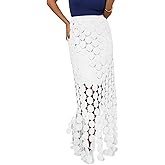 Cicy Bell Womens Hollow Out Maxi Skirts Summer High Waisted Boho Fringe Hem Long Skirt
