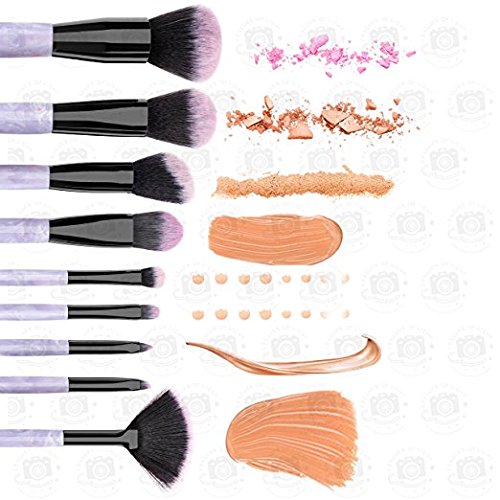 Ammiy Makeup Brushes Marble Texture Professional Makeup Brush Set Synthetic Foundation Kabuki Brushes for Blending Blush Eyeliner Face Powder Beauty Tool (9pcs, Purple, Resin Type Material Handle)
