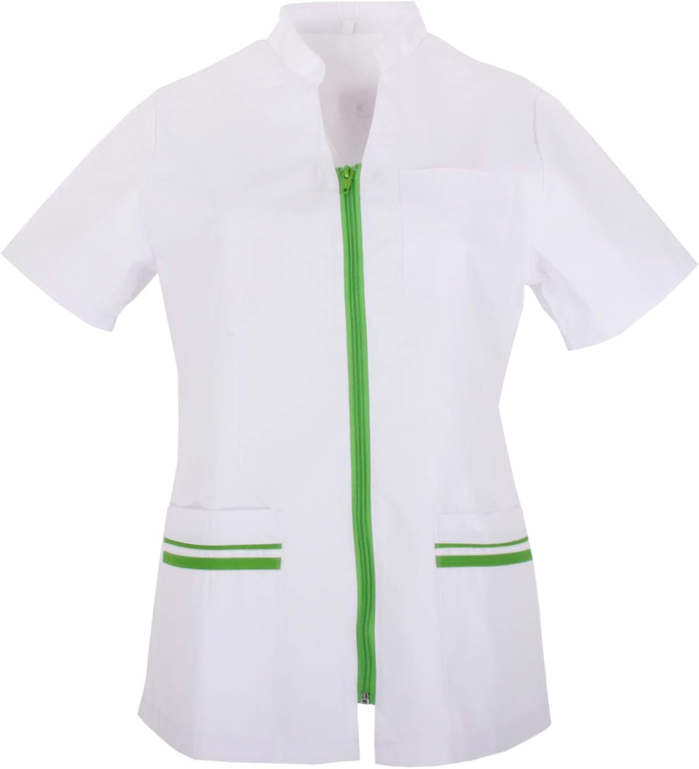 Tunique De Travail Unisexe Misemiya BZ-6801 - Col V, Manches Courtes, Poches - Polyester/Coton - Taille Large Bleu Marine