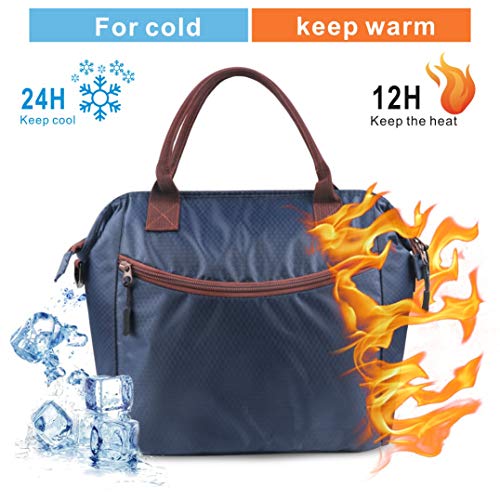 Idefair Lunch Bag, Insulated Lunch Bags with Shoulder Strap, Wide-Open Lunch Tote Bag Leakproof Lunch Box Organizer for Women/Men/Adults/School/Work/Picnic, Blue