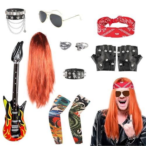 FASBET 12Pcs Rock Star Wig Set Fancy Dress Adult Punk Rockstar Accessories Rockstar Fancy Dress 80s Rock Star Costume — image 1