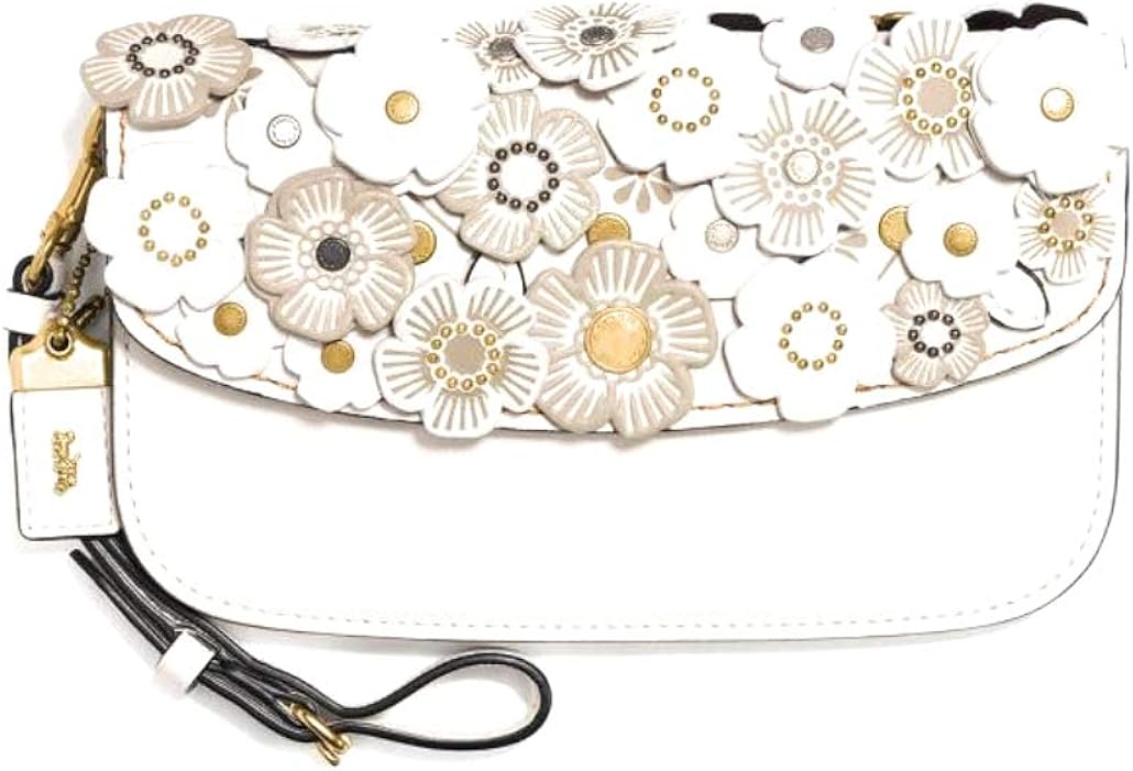 Coach Tea Rose Applique Clutch Wristlet 23536 in Chalk/Brass Handbags