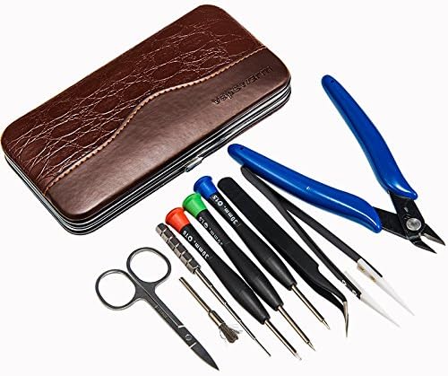 Coil Building Kit, DIY tool kit set for home and Jewelry Repairs,9 in 1 Leather case-Screwdriver+Winding Coil Jig+Steel Brush+Stainless steel Scissors+Tweezer+Pliers