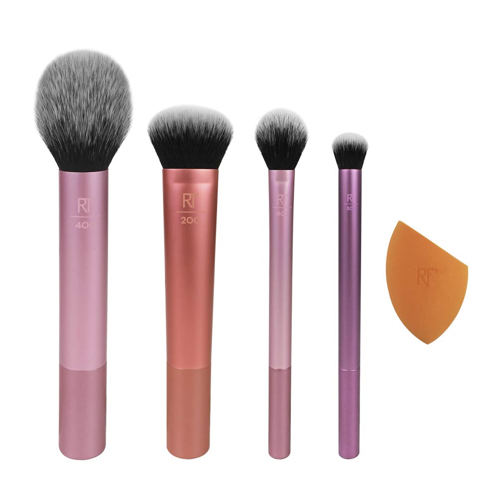 Real Techniques Makeup Brush Set with Sponge Blender for Eyeshadow, Foundation, Blush, and Concealer, Set of 5: Beauty