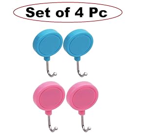 Lukzer (SET OF 4 PCS) Multi-Purpose Round Magnetic Hooks Can Be Placed Anywhere In House On Microwave, Oven, Refrigerator, Etc, Pink, Blue