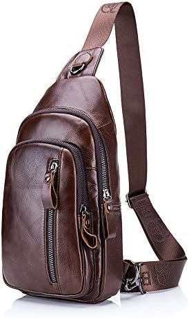 Men's Cow Leather Sling Crossbody,Bag Men's Shoulder Backpack PU Bag Outdoor Cross Body Bags Retro Bag Walking Hiking Camping Gym Cycling Daypack (Brown)