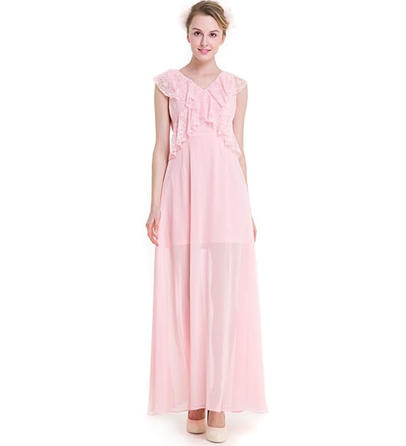 KAXIDY Donna Rosa Vestito da Sera Lungo Abbigliamento Vestiti ...