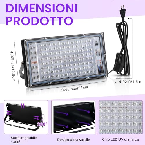 CREATESTAR LED Black Light 100 W, IP65 Waterproof UV Spotlight with 1.5 m Plug, Lamp for Party Glow, Aquarium, Bar, Fluorescent Poster, Halloween, Disco (100 W(1 PCS))