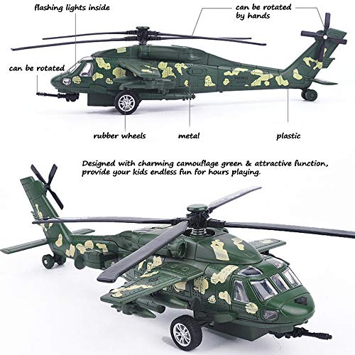 CORPER TOYS Diecast Metal Army Helicopter Military Airplane with Sounds and Lights Pullback Plane Toy for Kids Boys